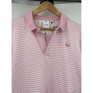 Puma Arnold Palmer Collection Striped Golf Polo Shirt Mens Medium Pink Logo‎